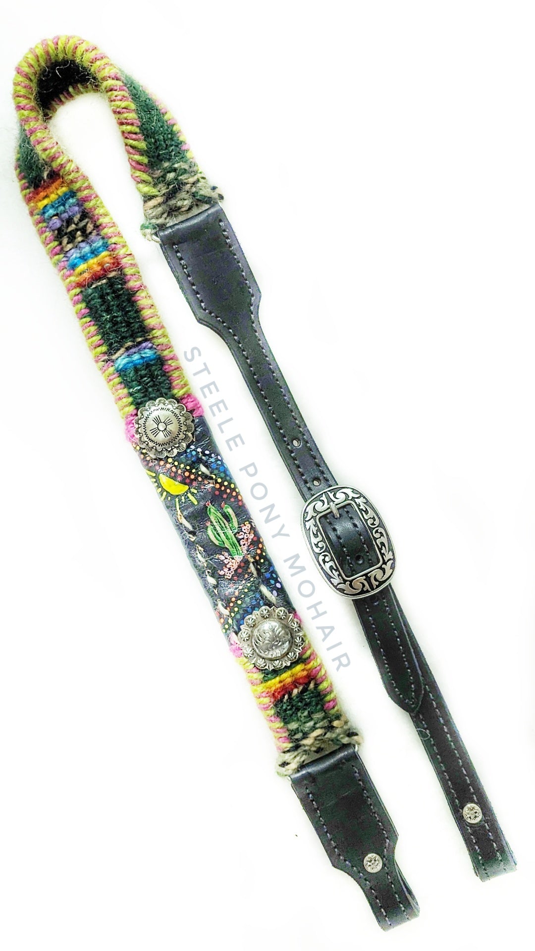 Hand-painted cactus serape headstall