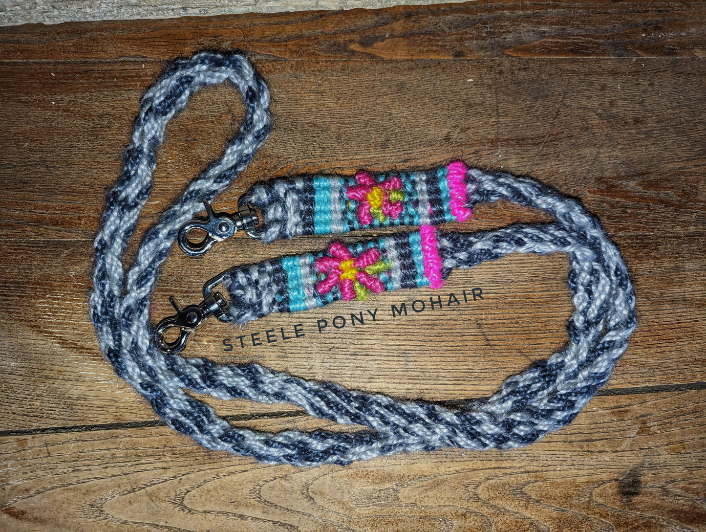 6'1" Custom pink flower, grey based reins
