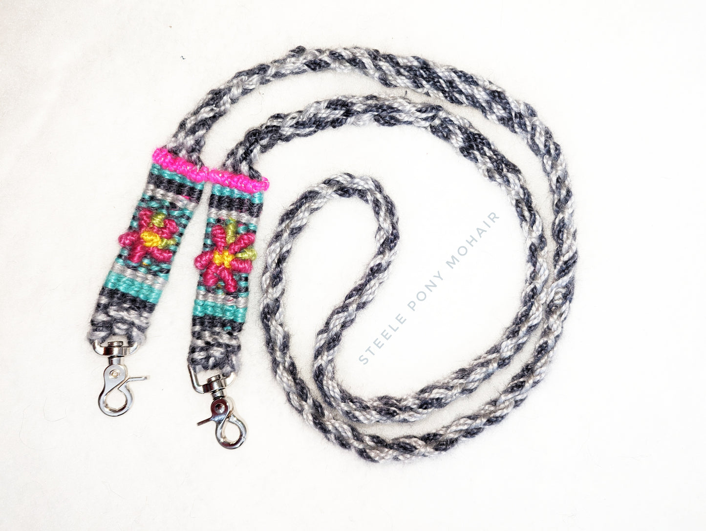 6'1" Custom pink flower, grey based reins