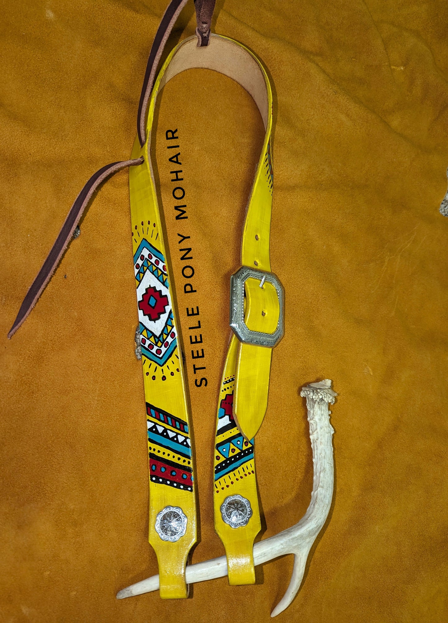 Yellow Aztec hand-painted headstall