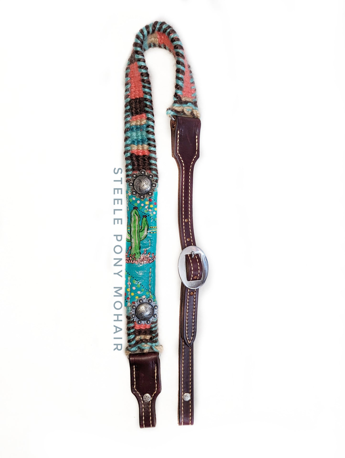 Hand painted, cactus & coral headstall